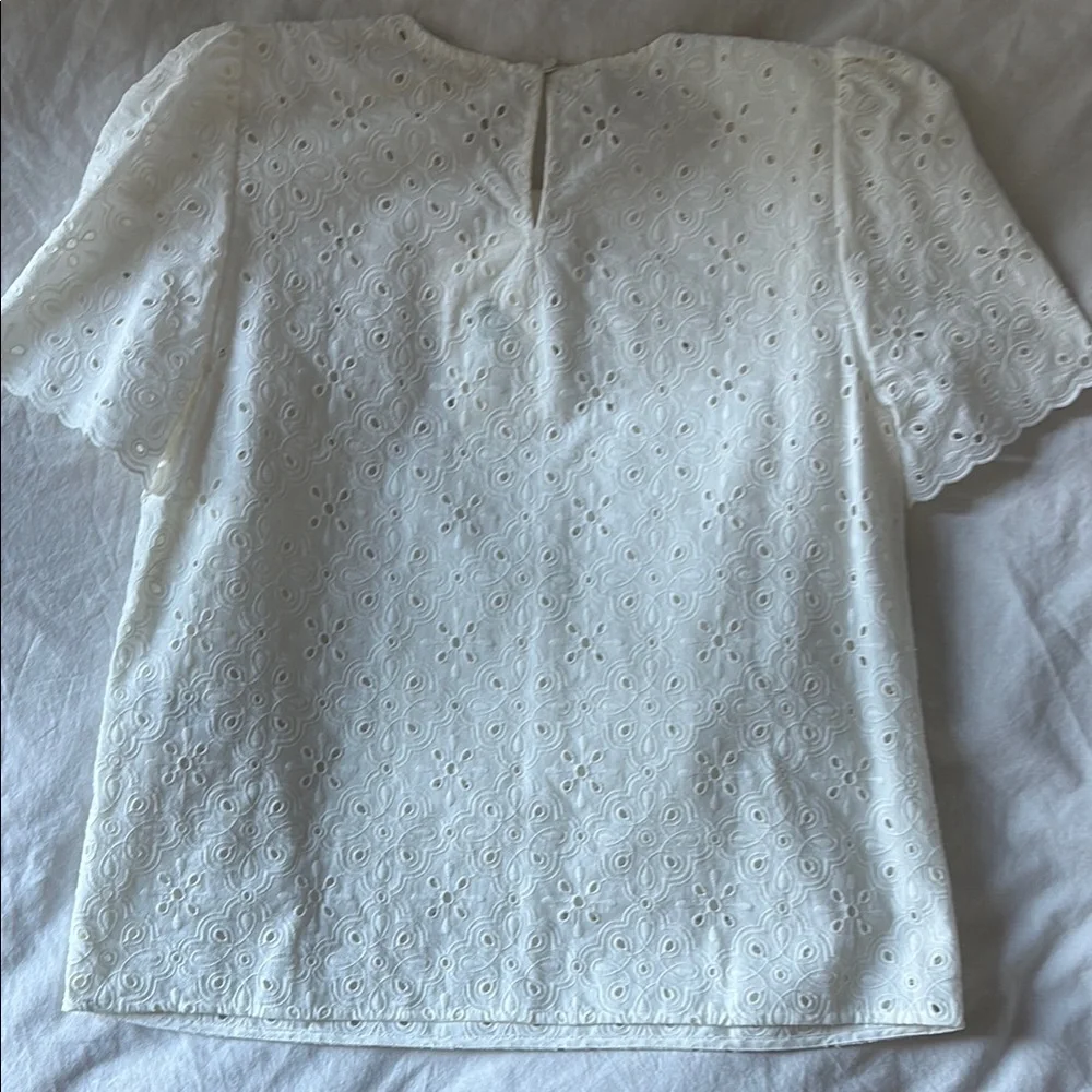 Sezane Annabelle Blouse | White Ruffled Scalloped Blouse Eyelet - Picture 8 of 10